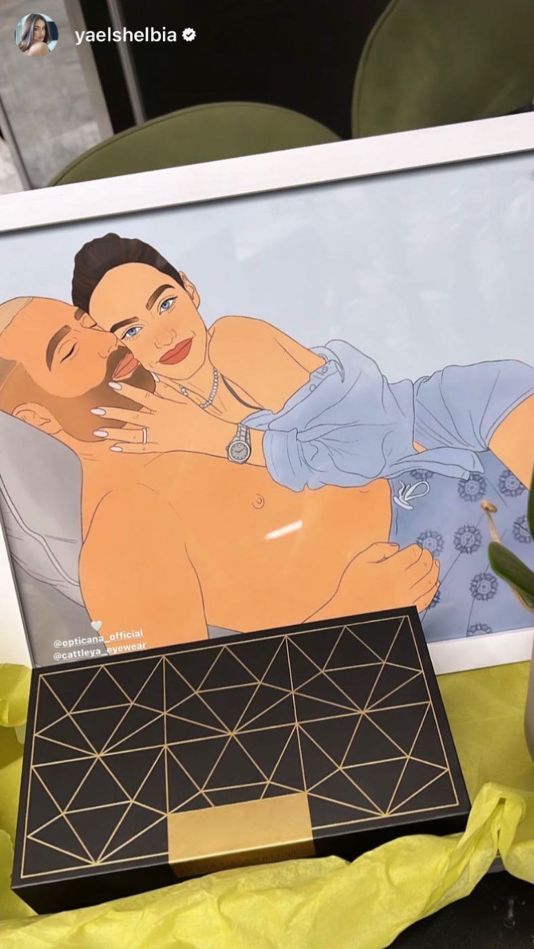 תמונת סטורי של אינסטגרם של איור דיגיטלי ממוסגר בסגנון צבעוני של יעל שלביה ועומר אדם