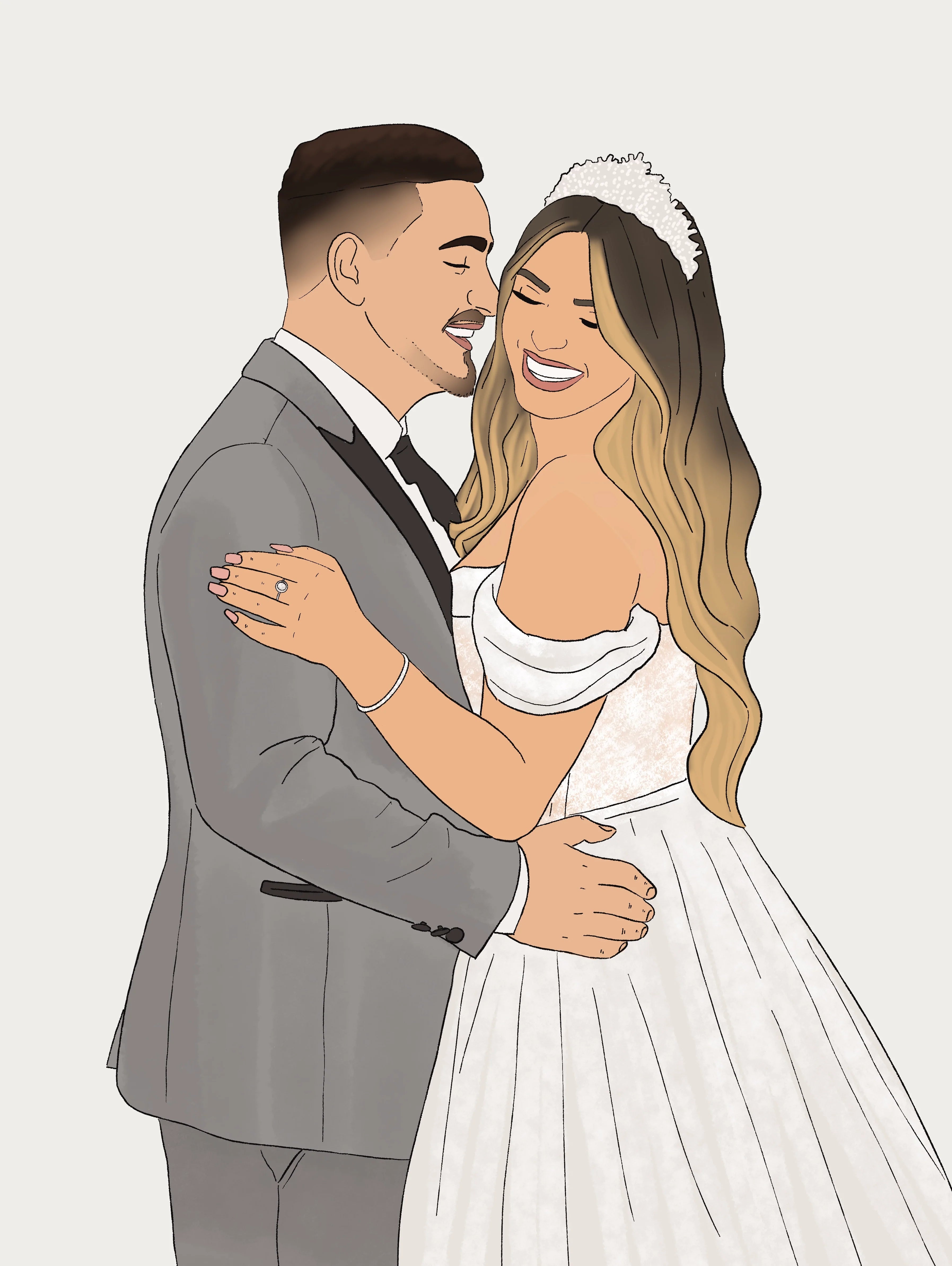 איור דיגיטלי זוגי בעבודת יד מיום חתונה וויט ספייס white space